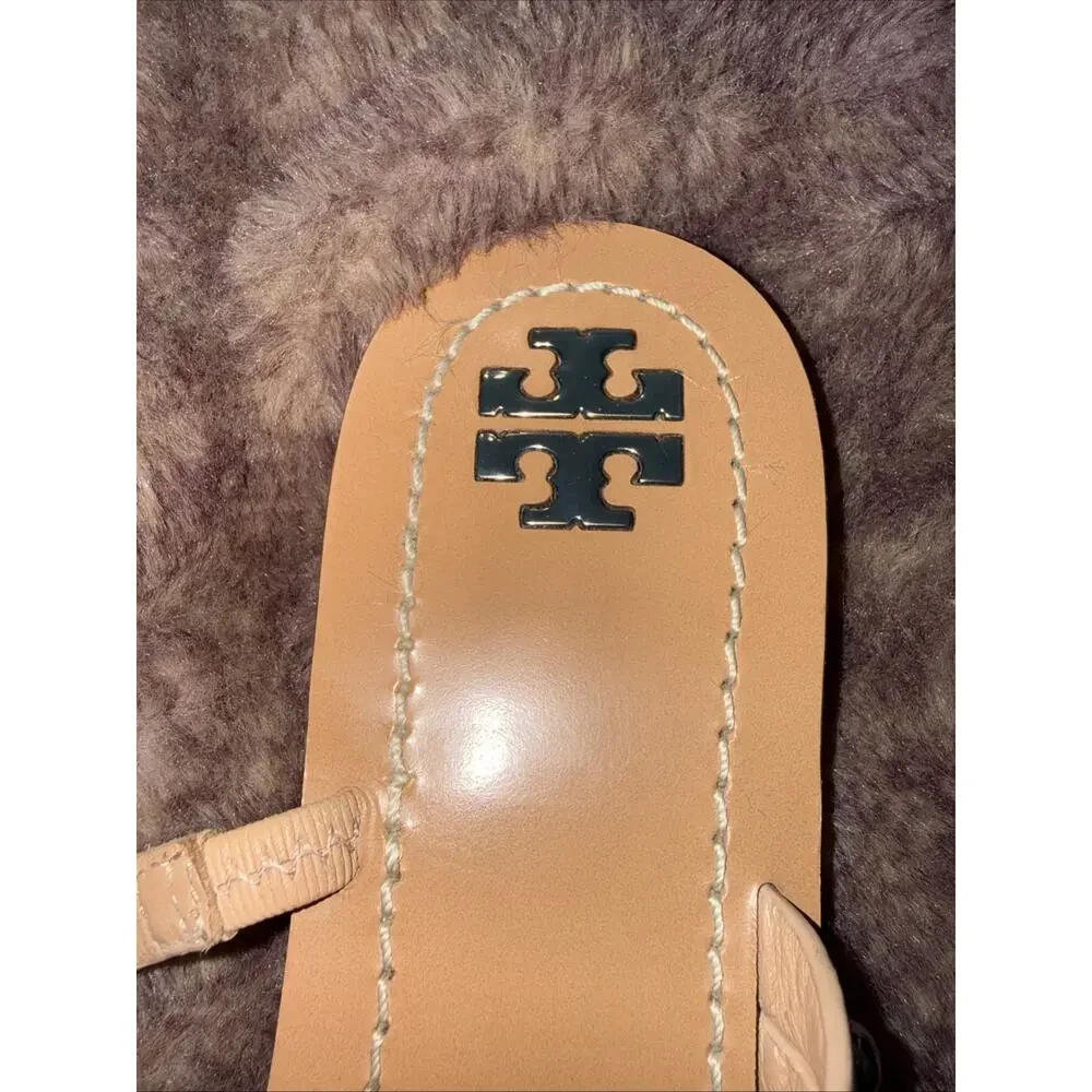 TORY BURCH Patos Studded Sandal SZ 9M Ivory Women LTHR Slide Flat Shoe Beach